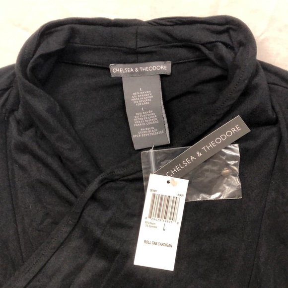 Chelsea & Theodore Roll Tab Women’s Cardigan/ Size: L/ Color: Black/ NWT - Picture 8 of 10
